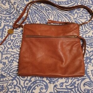 Cognac Leather Crossbody Bag Adjustable Shoulder Strap